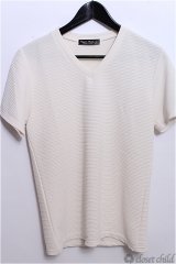 【新品アウトレット】セレクトウェア Tシャツ.リブボーダーVネックＴシャツ /ホワイト/M B-18-08-12-003b-1-ts-0-m-YM-ZT-M098