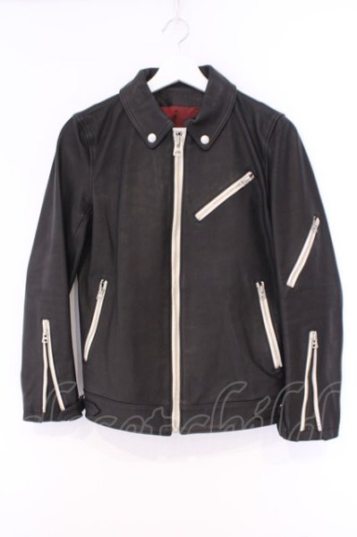 画像1: NO ID. / オイルドカウレザーシングルライダースジャケット 1 ブラックｘホワイト O-26-02-03-001-NO-ou-YM-OS (1)