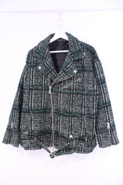 画像1: NO ID. BLACK / ダブルライダースジャケット ONE グリーン O-26-02-03-005-NO-ou-YM-OS (1)