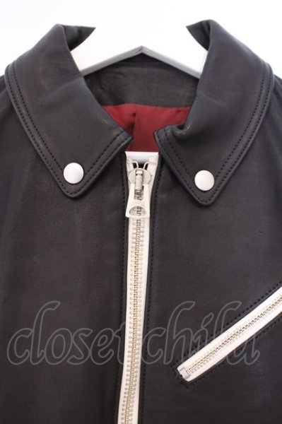 画像2: NO ID. / オイルドカウレザーシングルライダースジャケット 1 ブラックｘホワイト O-26-02-03-001-NO-ou-YM-OS (2)