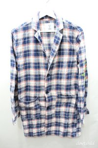 【SALE】KMK(KINGLY MASK) ジャケット.袖刺繍チェックシャツ /パターン（ブルー）/M O-21-01-25-116-KM-ja-YM-ZT123