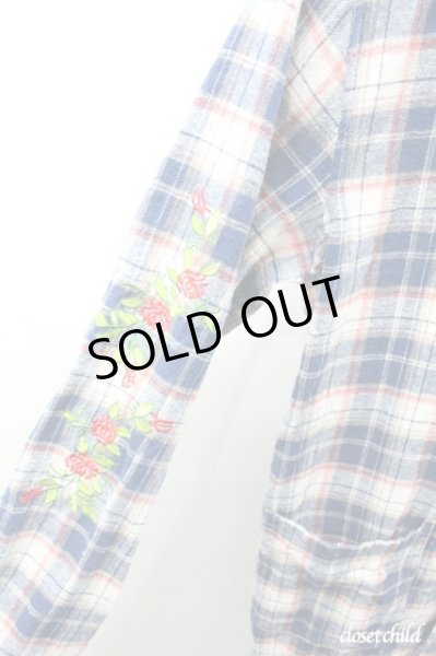 画像2: KMK(KINGLY MASK) ジャケット.袖刺繍チェックシャツ /パターン（ブルー）/M O-21-01-25-116-KM-ja-YM-ZT123 (2)