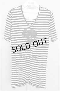 FranCisT_MOR.K.S. Tシャツ.ハイビスカルボーダーVネック /ブラック×ホワイト/2 T-21-06-09-011-Fr-ts-KN-ZT153