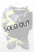 【SALE】#ootd Tシャツ.PINKISH NEON 柄メッシュ切り替え /ブラックｘイエロー/L O-21-08-16-016-Wr-ts-YM-ZT071