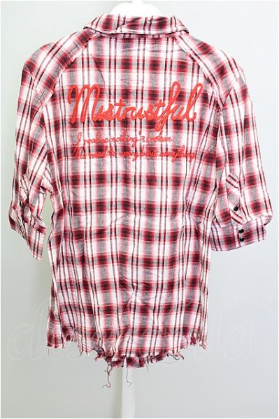 画像2: MIDAS シャツ.チェック刺繍カットオフ /レッドチェック/2 T-21-10-07-003-MI-sh-NA-ZT238 (2)