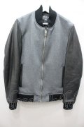 【WINTERセール】GALLIS ADDICTION ジャケット.ラムレザー切り替えメルトン /グレーｘブラック/3 O-21-12-29-026-ET-ja-YM-ZT-ML019