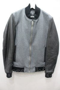 【WINTERセール】GALLIS ADDICTION ジャケット.ラムレザー切り替えメルトン /グレーｘブラック/3 O-21-12-29-026-ET-ja-YM-ZT-ML019