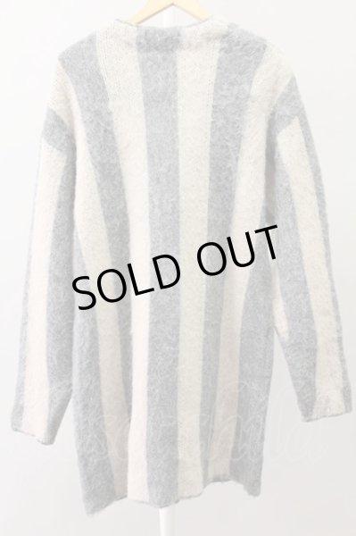 画像2: NO ID.BLACK カーディガン.シャギーＭＩＸニットストライプＪＱ /グレー×ホワイト/1 T-22-01-12-014-NO-to-KN-ZT010 (2)