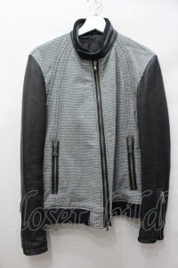 【SALE】Luv maison ジャケット.ゴートレザー切り替えハウンズトゥースシングルライダース / O-22-01-20-037-Lu-ja-YM-ZT-ML014