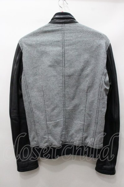 画像4: Luv maison ジャケット.ゴートレザー切り替えハウンズトゥースシングルライダース / O-22-01-20-037-Lu-ja-YM-ZT-ML014 (4)