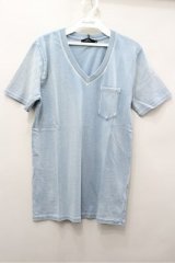 【SALE】Roshell Tシャツ.胸ポケットインディゴ /ブリーチ/M O-22-04-26-026-Ro-ts-YM-ZT265