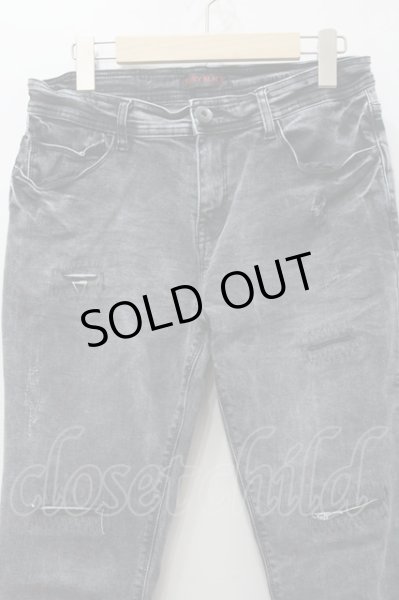 画像2: JURY BLACK パンツ.ステッチダメージスキニー /ブラック/L O-22-05-16-076-JU-pa-YM-ZT327 (2)