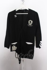 【WINTERセール】Stud. カーディガン.ニットワッペンブロークン /ブラック/F O-22-07-24-031-St-to-YM-ZT356