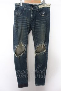 【SALE】NO ID. パンツ.RESURRECTION コラボ ストレッチデニムデストロイ加工スキニー /インディゴ/2 O-22-08-31-127-NO-pa-YM-ZT396