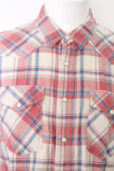 画像2: JACKROSE シャツ.ワイドチェックネル /レッド/3 O-22-09-12-078-JA-sh-YM-ZT185 (2)