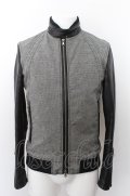 【WINTERセール】Luv maison ジャケット.ゴートレザー切り替えハウンズトゥースシングルライダース /グレーｘブラック/44 O-22-09-19-023-Lu-ja-YM-ZT-ML020