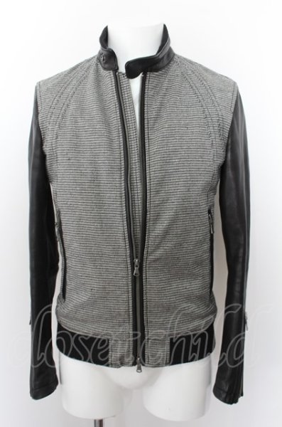 画像2: Luv maison ジャケット.ゴートレザー切り替えハウンズトゥースシングルライダース /グレーｘブラック/44 O-22-09-19-023-Lu-ja-YM-ZT-ML020 (2)