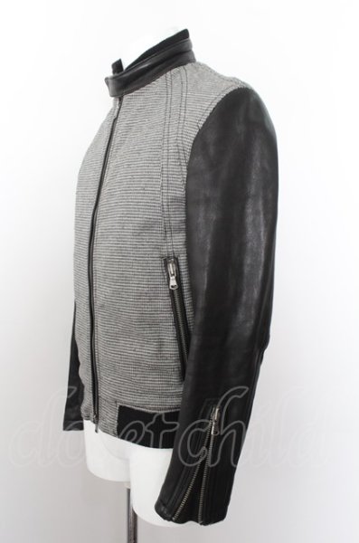 画像3: Luv maison ジャケット.ゴートレザー切り替えハウンズトゥースシングルライダース /グレーｘブラック/44 O-22-09-19-023-Lu-ja-YM-ZT-ML020 (3)