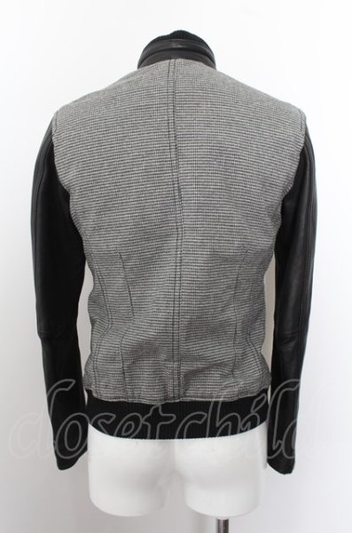 画像4: Luv maison ジャケット.ゴートレザー切り替えハウンズトゥースシングルライダース /グレーｘブラック/44 O-22-09-19-023-Lu-ja-YM-ZT-ML020 (4)