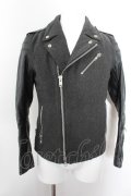 【WINTERセール】Black by VANQUISH ジャケット.メルトンコンビレザーダブルライダース /ブラックｘグレー/M O-22-10-05-007-Bl-ja-YM-ZT-ML016