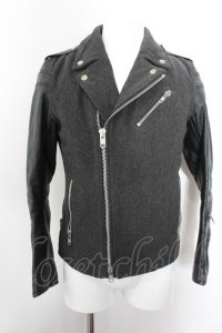 【WINTERセール】Black by VANQUISH ジャケット.メルトンコンビレザーダブルライダース /ブラックｘグレー/M O-22-10-05-007-Bl-ja-YM-ZT-ML016