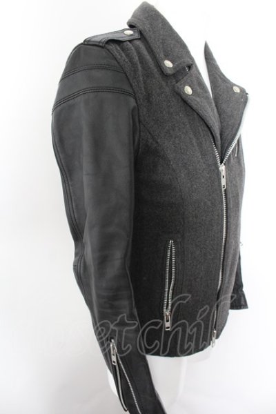 画像4: 【SALE】Black by VANQUISH ジャケット.メルトンコンビレザーダブルライダース /ブラックｘグレー/M O-22-10-05-007-Bl-ja-YM-ZT-M126