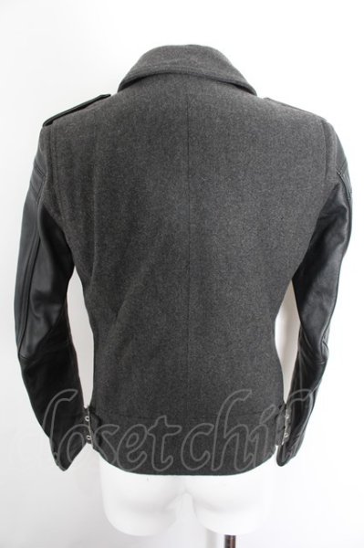 画像5: Black by VANQUISH ジャケット.メルトンコンビレザーダブルライダース /ブラックｘグレー/M O-22-10-05-007-Bl-ja-YM-ZT-ML016 (5)