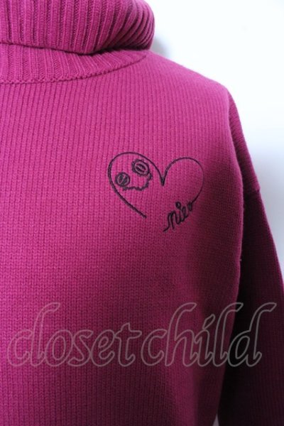 画像2: 【WINTERセール】NieR CLOTHINGニット.ハート刺繍スリット /パープル/F O-22-10-13-075-SE-to-YM-ZT225