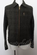 【WINTERセール】GALLIS ADDICTION ジャケット.ゴートレザー切り替えHarris Tweedブルゾン /ブラックｘグレー/4 O-22-10-20-022-ET-ja-YM-ZT-ML013