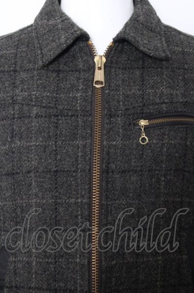 画像2: GALLIS ADDICTION ジャケット.ゴートレザー切り替えHarris Tweedブルゾン /ブラックｘグレー/4 O-22-10-20-022-ET-ja-YM-ZT-ML013 (2)