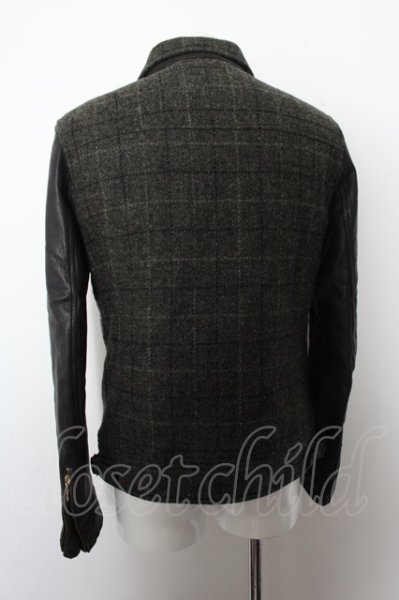 画像4: GALLIS ADDICTION ジャケット.ゴートレザー切り替えHarris Tweedブルゾン /ブラックｘグレー/4 O-22-10-20-022-ET-ja-YM-ZT-ML013 (4)