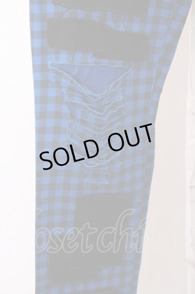 画像3: JURY BLACK パンツ.クラッシュリペアチェック /ブルー/M O-22-12-18-052-JU-pa-YM-ZT60 (3)