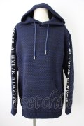【WINTERセール】LUXE／R パーカー.ポリニットジャガードラインプル /ネイビー/L T-22-12-21-013-LU-to-YM-ZT132