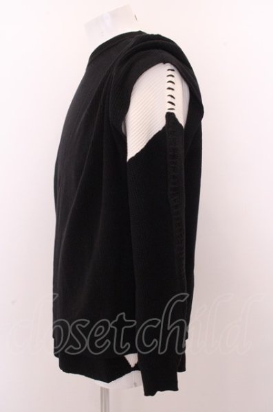 画像2: NO ID. BLACK カットソー.コットンニットレイヤードＰＯ プルオーバー /ブラックｘホワイト/ONE O-22-12-22-020-NO-sh-YM-ZT170 (2)