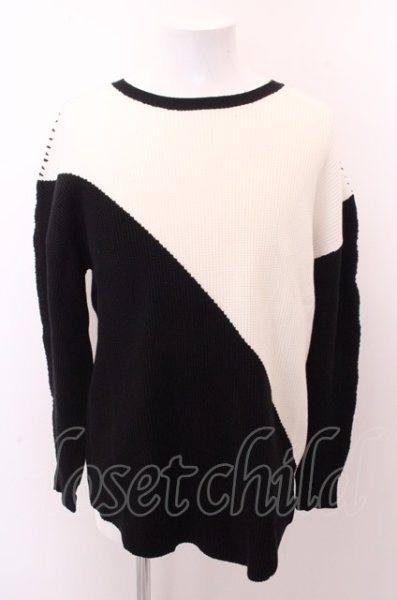 画像3: NO ID. BLACK カットソー.コットンニットレイヤードＰＯ プルオーバー /ブラックｘホワイト/ONE O-22-12-22-020-NO-sh-YM-ZT170 (3)