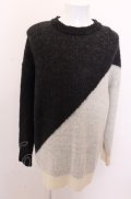 【WINTERセール】NO ID. BLACK ニット.モヘヤニットバイカラーBIGプルオーバー /ブラックｘホワイト/ONE O-22-12-28-016-NO-to-YM-ZT135