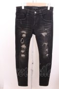 【WINTERセール】NO ID. BLACK パンツ.ストレッチデニムダメージスキニー /ブラック/1 O-22-12-30-028-NO-pa-YM-ZT374