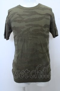 【WINTERセール】FUGA ニット.CHIAMAREジャガード半袖 /カーキ/46 O-23-03-14-096-FU-ts-YM-ZT034