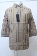 【WINTERセール】CavariA シャツ.ミディストライプ七分袖 /ベージュ/46 O-23-03-17-055-Ca-sh-YM-ZT072