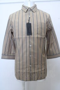 【WINTERセール】CavariA シャツ.ミディストライプ七分袖 /ベージュ/46 O-23-03-17-055-Ca-sh-YM-ZT072
