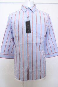 【WINTERセール】CavariA シャツ.ミディストライプ七分袖 /ブルー/46 O-23-03-17-056-Ca-sh-YM-ZT072