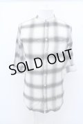 【SALE】FUGA シャツ.ノーカラーロングチェック6分袖 /ブラック/46 O-23-03-17-012-FU-sh-YM-ZT398