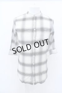 【SALE】FUGA シャツ.ノーカラーロングチェック6分袖 /ブラック/46 O-23-03-17-012-FU-sh-YM-ZT398