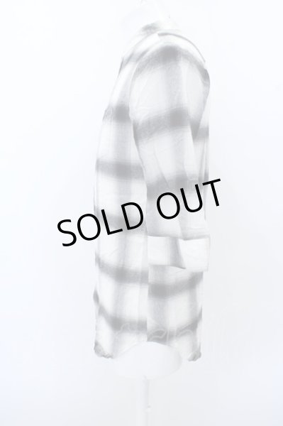 画像2: FUGA シャツ.ノーカラーロングチェック6分袖 /ブラック/46 O-23-03-17-012-FU-sh-YM-ZT398 (2)