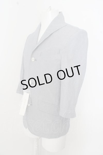 画像3: GOSTAR DE FUGA ジャケット.ストレッチシアサッカーイタリアンカラー7分袖 /ホワイトｘネイビー/44 O-23-04-15-037-GO-ja-YM-ZT171 (3)