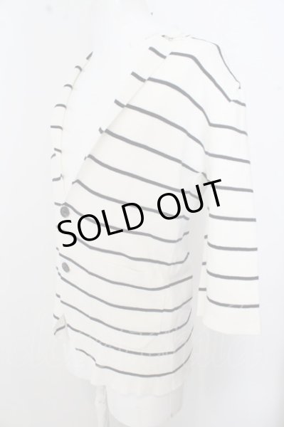 画像2: GOSTAR DE FUGA ジャケット.Encounter ボーダー柄ミラノリブニット7分袖テーラード /ホワイト/44 O-23-04-15-062-GO-ja-YM-ZT029 (2)