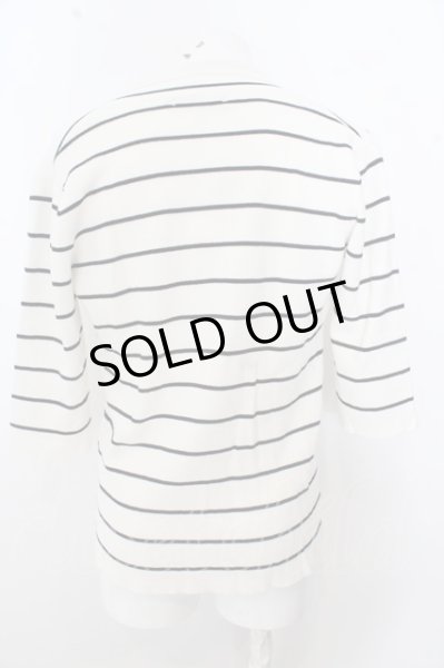 画像3: GOSTAR DE FUGA ジャケット.Encounter ボーダー柄ミラノリブニット7分袖テーラード /ホワイト/44 O-23-04-15-062-GO-ja-YM-ZT029 (3)