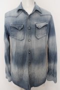 【WINTERセール】GOSTAR DE FUGA シャツ.ボーダー色抜きデニム /ブルー/48 O-23-04-21-038-GO-sh-YM-ZT237