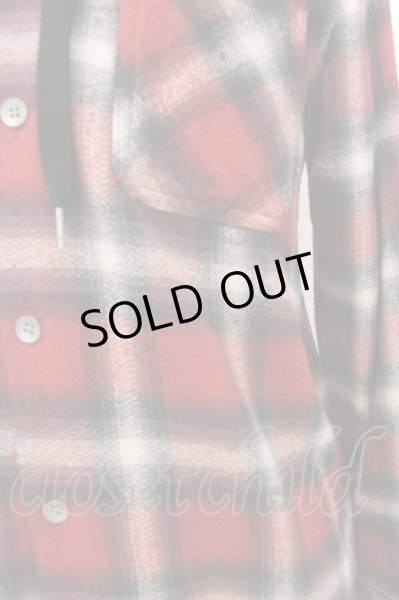 画像2: NO ID. BLACK シャツ.フード付きネルチェック /ブラックｘレッド/1 O-23-06-16-009-NO-sh-YM-ZT226 (2)