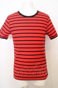 【セール】5351pour les Hommes Tシャツ.チェーンボーダーメッシュクルーネック /レッドｘブラック/2 O-23-06-30-061-53-ts-YM-ZT281